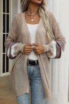 Casual Striped Hollowed Out Split Joint V Neck Tops