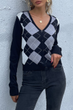 Casual Plaid Split Joint Buckle V Neck Tops