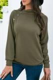 Casual Solid Split Joint Buckle Hooded Collar Tops