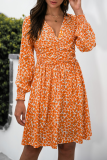 Elegant Floral Split Joint Fold V Neck A Line Dresses
