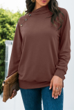 Casual Solid Split Joint Buckle Hooded Collar Tops