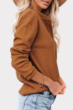 Casual Solid Split Joint Buckle O Neck Tops