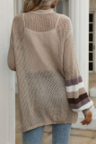 Casual Striped Hollowed Out Split Joint V Neck Tops