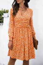 Elegant Floral Split Joint Fold V Neck A Line Dresses