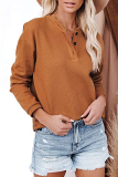 Casual Solid Split Joint Buckle O Neck Tops