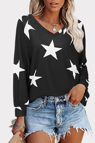 Casual The stars Split Joint V Neck Tops