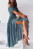 Elegant Floral Slit Fold Off the Shoulder Waist Skirt Dresses