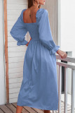 Fashion Casual Solid Split Joint Square Collar A Line Dresses