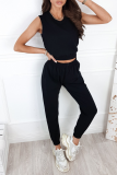 Casual Solid Split Joint Pocket O Neck Sleeveless Two Pieces