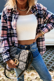 Casual Vintage Plaid Split Joint Buckle Turndown Collar Outerwear