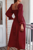 Fashion Casual Solid Split Joint Square Collar A Line Dresses