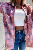 Casual Vintage Plaid Split Joint Buckle Turndown Collar Outerwear