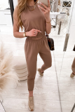 Casual Solid Split Joint Pocket O Neck Sleeveless Two Pieces