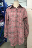 Casual Vintage Plaid Split Joint Buckle Turndown Collar Outerwear