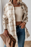 Casual Vintage Plaid Split Joint Buckle Turndown Collar Outerwear