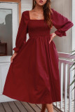 Fashion Casual Solid Split Joint Square Collar A Line Dresses