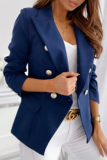 Elegant Solid Split Joint Buttons Turn-back Collar Outerwear