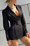 Fashion Street Solid Split Joint Turndown Collar A Line Dresses