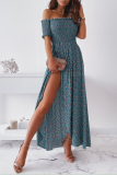 Elegant Floral Slit Fold Off the Shoulder Waist Skirt Dresses