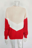 Casual Color Lump Split Joint  Contrast O Neck Tops