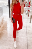 Casual Solid Split Joint Pocket O Neck Sleeveless Two Pieces