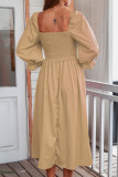Fashion Casual Solid Split Joint Square Collar A Line Dresses
