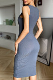 Fashion Street Solid Patchwork O Neck Pencil Skirt Dresses