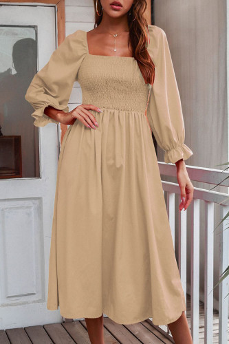 Fashion Casual Solid Split Joint Square Collar A Line Dresses