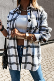 Casual Vintage Plaid Split Joint Buckle Turndown Collar Outerwear