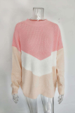 Casual Color Lump Split Joint  Contrast O Neck Tops