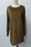 Fashion Casual Solid Split Joint O Neck Straight Dresses