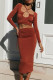 Fashion Street Solid Split Joint U Neck Long Sleeve Two Pieces