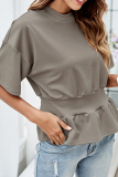 Casual Solid Split Joint O Neck Tops