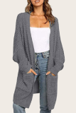 Casual Solid Split Joint Pocket V Neck Tops Sweater