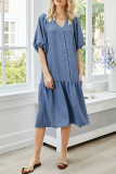 Casual Solid Split Joint Buckle V Neck A Line Dresses