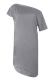 Fashion Casual Solid Split Joint Oblique Collar Irregular Dresses