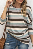 Fashion Casual Striped Split Joint O Neck Tops