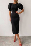 Fashion Street Solid Split Joint O Neck Wrapped Skirt Dresses
