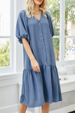 Casual Solid Split Joint Buckle V Neck A Line Dresses