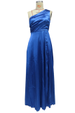 Fashion Elegant Solid Slit Oblique Collar Evening Dress Dresses