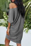Fashion Casual Solid Split Joint Oblique Collar Irregular Dresses