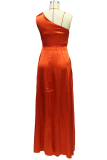 Fashion Elegant Solid Slit Oblique Collar Evening Dress Dresses
