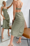 Fashion Street Solid Hollowed Out Spaghetti Strap A Line Dresses
