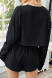 Casual Solid Pocket Buckle O Neck Long Sleeve Two Pieces