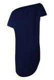 Fashion Casual Solid Split Joint Oblique Collar Irregular Dresses