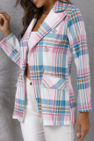 Fashion Street Plaid Split Joint Buttons Turn-back Collar Outerwear
