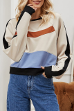Casual Street Patchwork  Contrast O Neck Tops