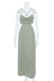 Fashion Street Solid Hollowed Out Spaghetti Strap A Line Dresses