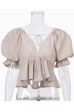 Fashion Casual Solid Split Joint V Neck Tops