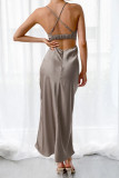 Fashion Street Solid Hollowed Out Spaghetti Strap A Line Dresses